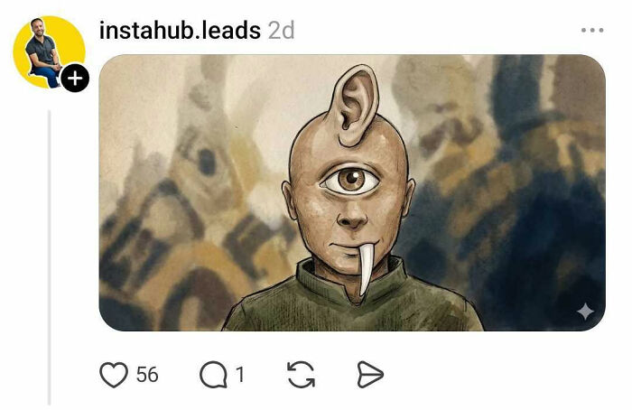 Fantasy character illustration with one eye, one ear on head, and tusks depicting strange anatomy