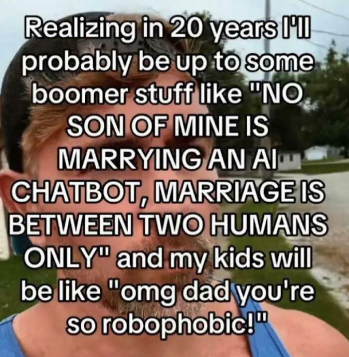 Funny AI chatbot marriage meme about boomer views and robophobia
