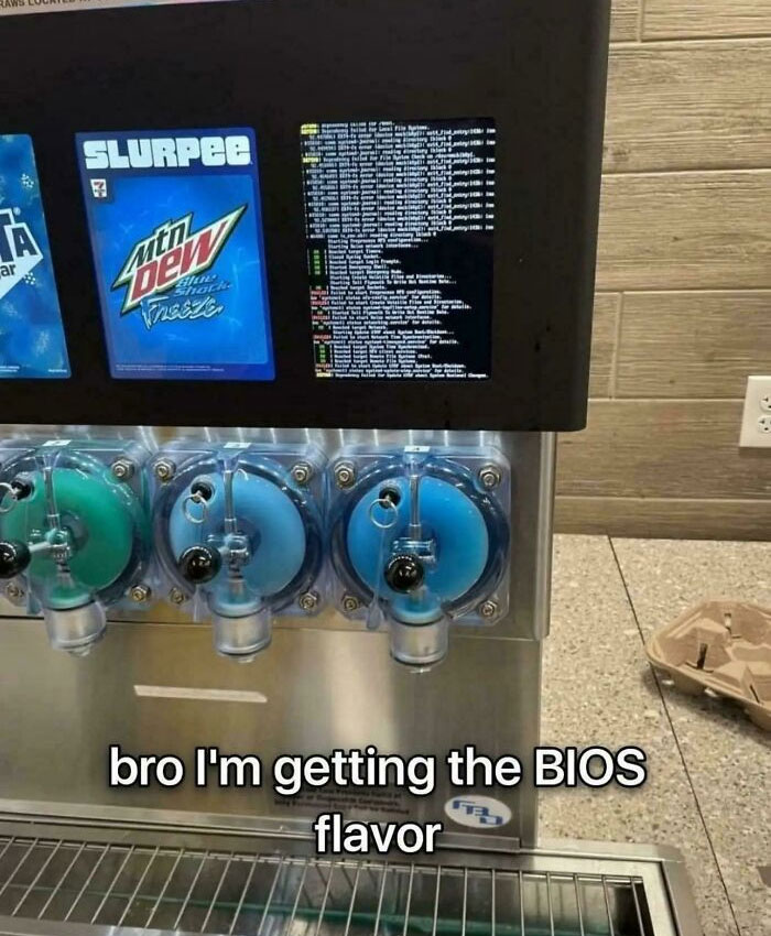 Slurpee machine screen showing computer BIOS code error