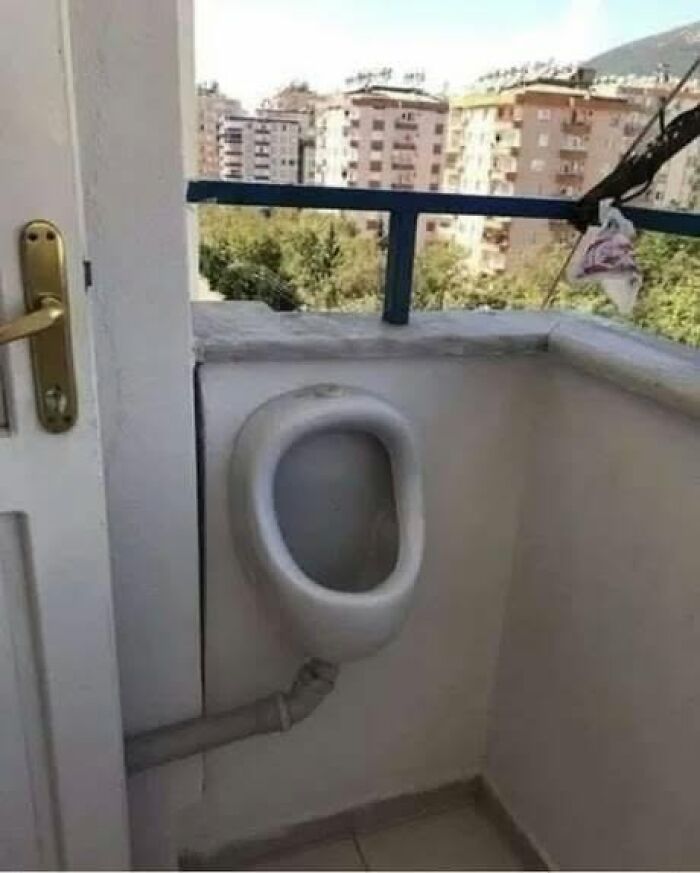 A urinal installed on a small balcony, an unconventional example of Slavic science and design.