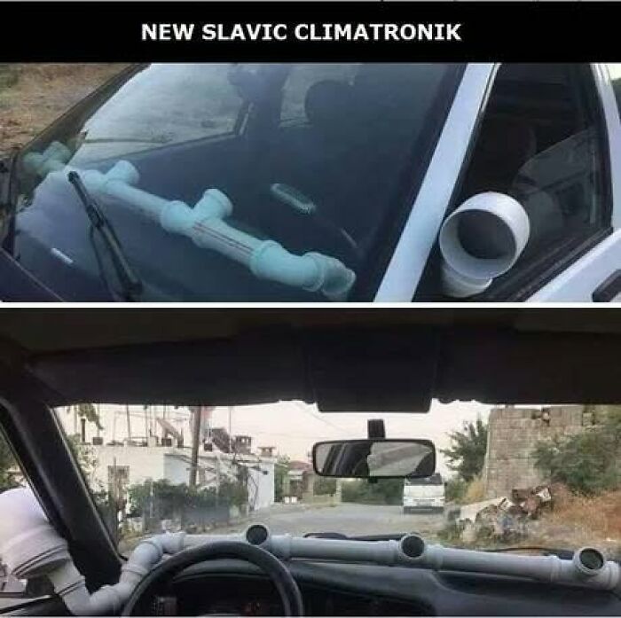 A DIY car air conditioning system made from PVC pipes, showcasing Slavic science and innovative engineering.
