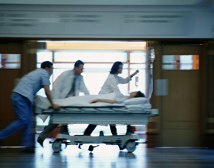 Emergency medical team rushing patient illustrating human body facts
