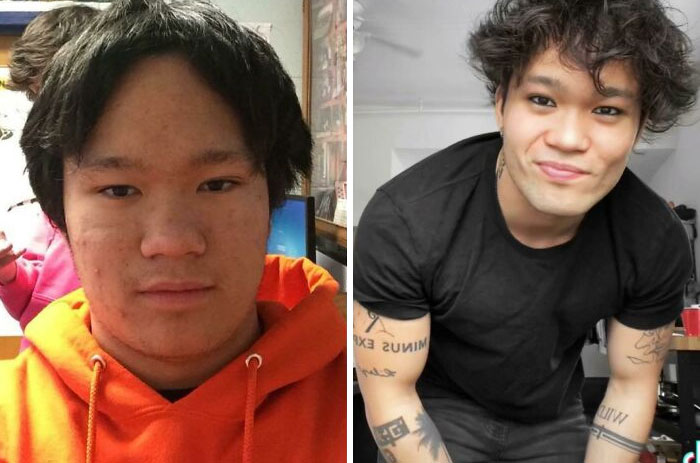 A man's before and after transformation, with a noticeable change in style. People left speechless at reunions.