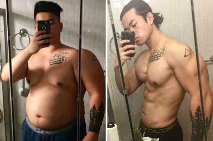 A man's physical transformation from overweight to muscular. People left speechless at reunions.