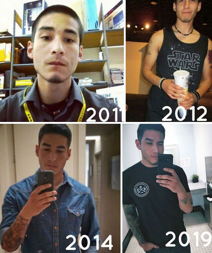 A man's transformation over several years, from 2011 to 2019. People left speechless at reunions.