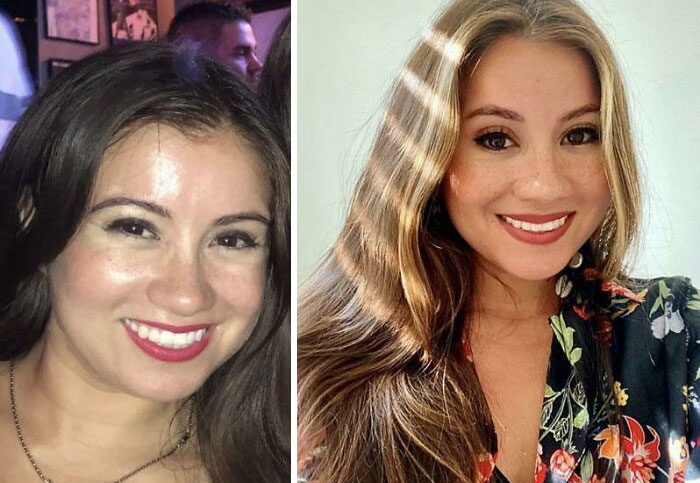 A before and after comparison of a person's transformation, showcasing a stunning glow-up for reunions.