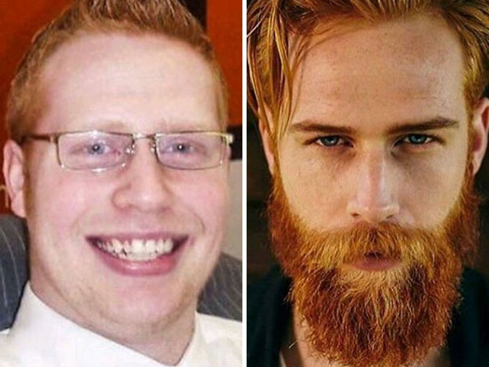 Before and after photo of a man's appearance, showcasing the transformation of people who left everyone speechless at reunions.