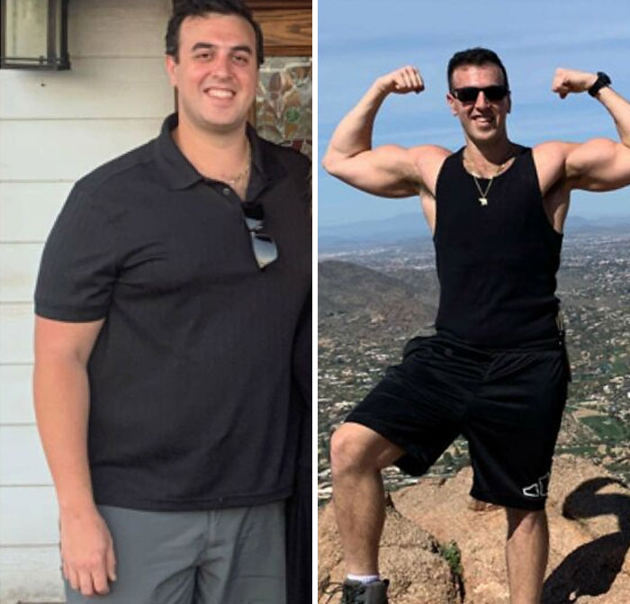 A before-and-after image of a man's fitness journey, leaving everyone speechless at reunions.