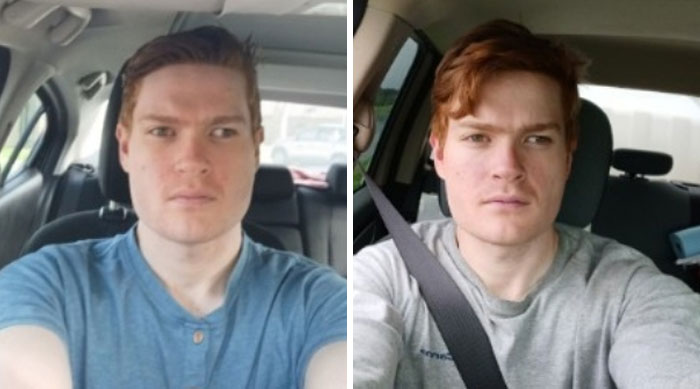 A split image of a man, before and after, showcasing a significant transformation, leaving people speechless at reunions.