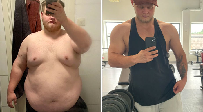 A man's full-body before and after photos highlight his incredible transformation, leaving people speechless at reunions.