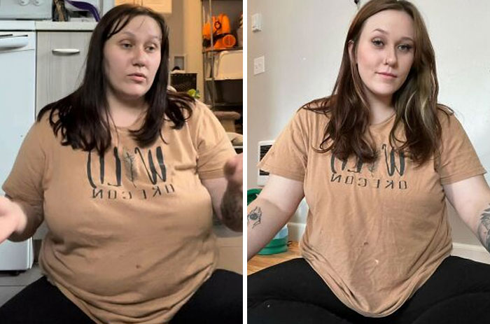 A person's glow-up transformation in a split image, demonstrating a remarkable change for reunions.