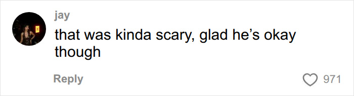 A social media comment stating, that was kinda scary, glad he's okay though, regarding Harry Styles collapsing onstage.