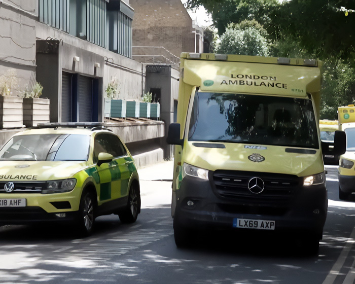 London Ambulance vehicles, possibly responding to Harry Styles collapsing onstage during the heatwave.