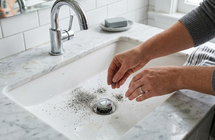 Hands cleaning debris from a sink, depicting things partners never tell each other.