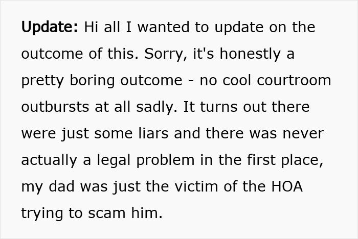 Text update explaining HOA water access scam outcome with no legal problem Text update explaining HOA water access scam outcome with no legal problem
