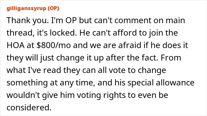 Comment about HOA membership and water access denial concerns Comment about HOA membership and water access denial concerns