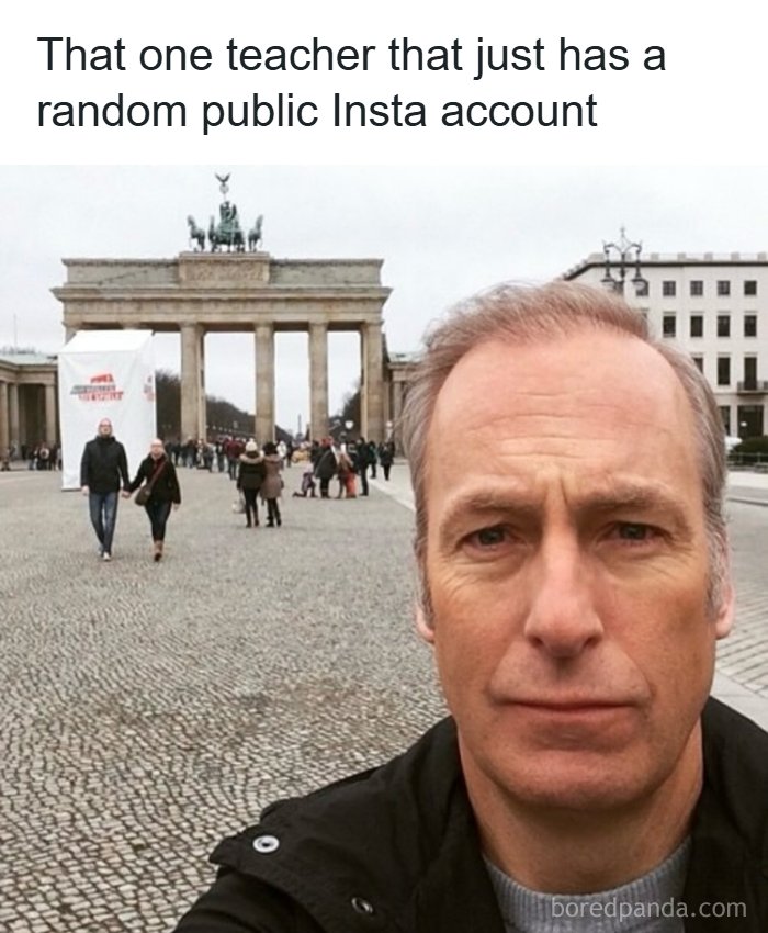 Teacher selfie at famous landmark humor random sense of humor