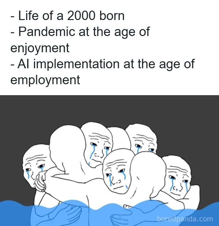 Illustration showing life challenges of 2000 born with pandemic and AI employment impact