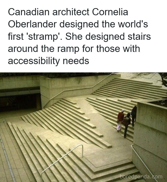 Architectural design with stairs surrounding ramp for accessibility needs