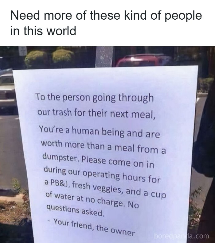 Soul-healing post with a compassionate note offering a meal to someone going through tough times.