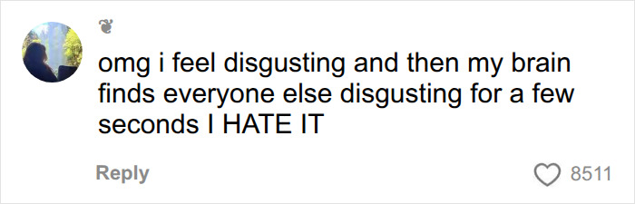 Screenshot of a comment from a woman expressing feelings of disgust caused by sadness trigger syndrome.