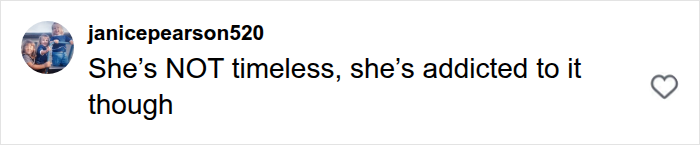 A social media comment on Madonna's wardrobe malfunction, asserting she's not timeless but a******d to trying to be.