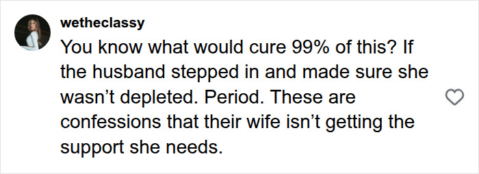 Screenshot of a comment about husbands supporting their wives and the impact after having kids.