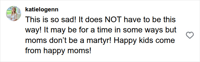 Social media comment about moms and wives after having kids, advocating for happy mothers.