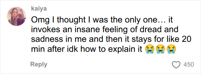 Social media comment describing feelings of dread and sadness, associated with Sadness Trigger Syndrome distressing women.