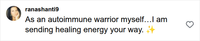 A comment offering healing energy for a mystery illness, acknowledging brutal side effects.