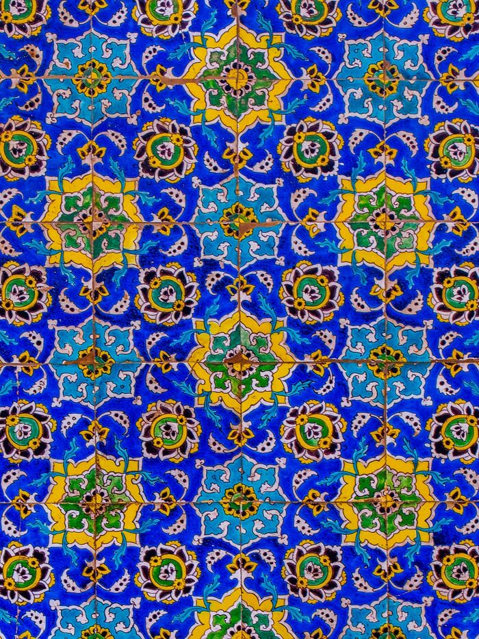 Colorful Persian tile mosaic with intricate floral and geometric patterns