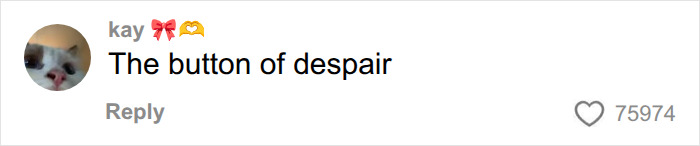 A social media comment from Kay likening the sadness trigger to 'the button of despair.'