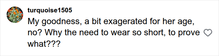 A social media comment from 'turquoise1505' questioning Madonna's age-appropriate attire after her Paris Fashion Week wardrobe malfunction.