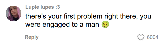 Comment stating the problem was being engaged to a man in boyfriend detail story Comment stating the problem was being engaged to a man in boyfriend detail story