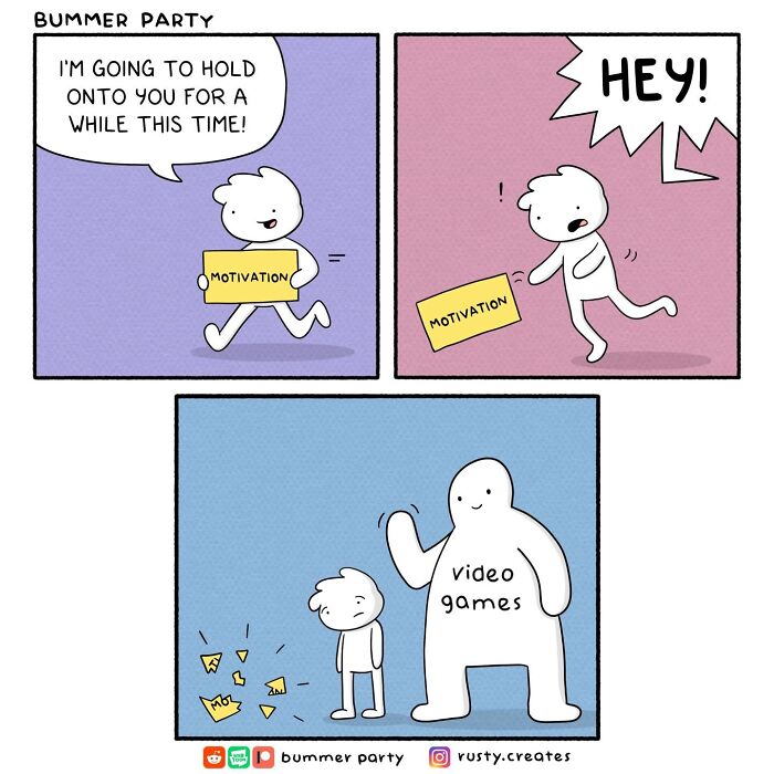 Weird twists comic showing motivation being lost to video games.