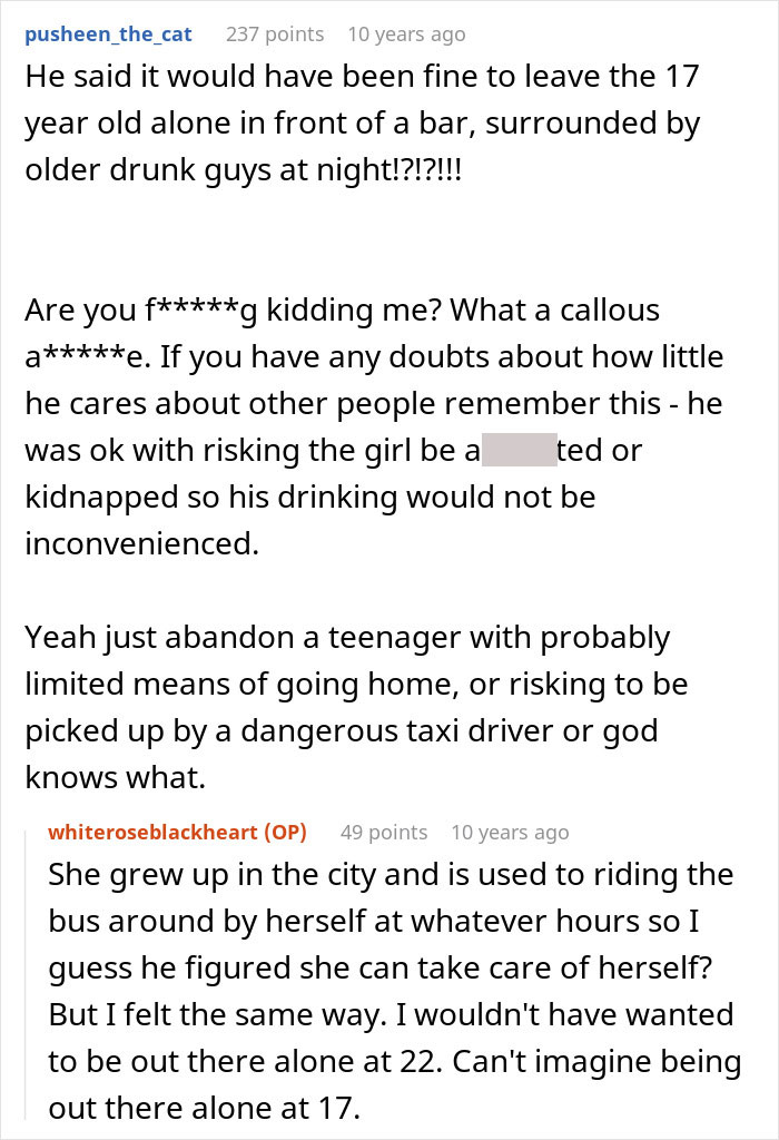 A screenshot of a Reddit comment criticizing the boyfriend's actions towards his introverted GF during the bar crawl. A screenshot of a Reddit comment criticizing the boyfriend's actions towards his introverted GF during the bar crawl.
