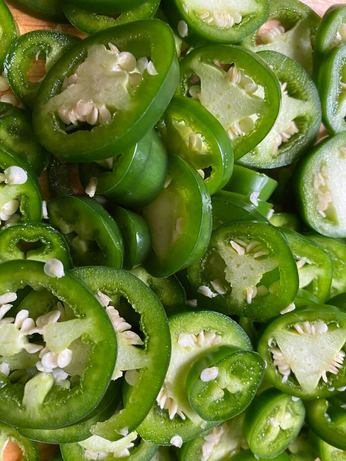 Close-up of sliced fresh green jalapenos food facts