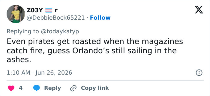 Katy Perry fan tweet about Orlando Bloom and magazines catching fire after implants backlash video.