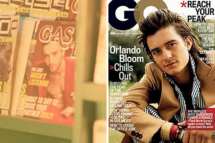 Orlando Bloom on the cover of GQ magazine, chilling out.