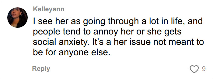 A social media comment from Kelleyann about Kristen Stewart's personal space, mentioning her social anxiety.