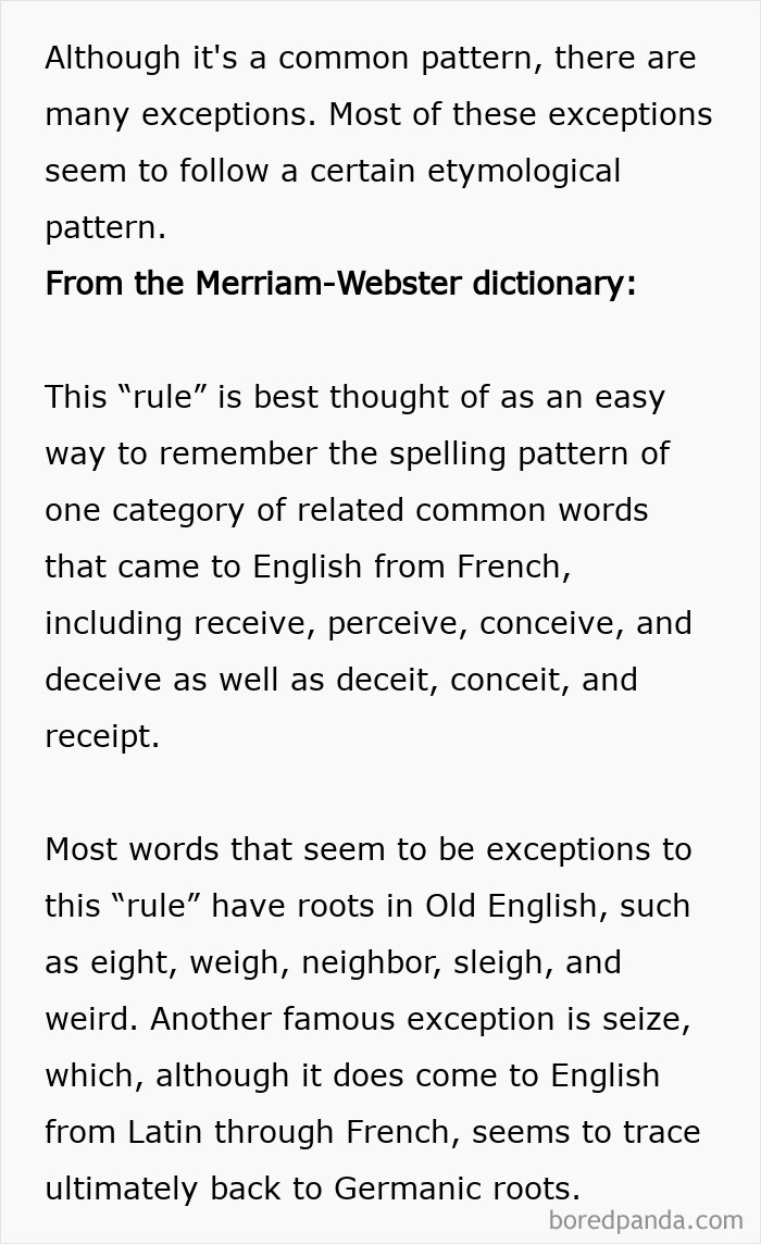 Common spelling exceptions explained from Merriam-Webster dictionary etymology