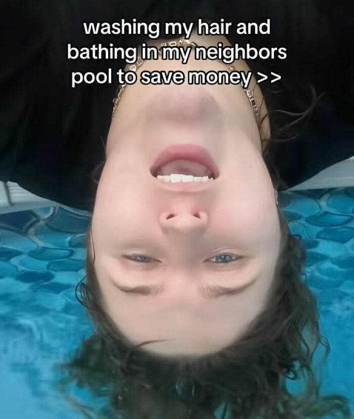 Money-saving hack washing hair in neighbor's pool to save money in low-income family Money-saving hack washing hair in neighbor's pool to save money in low-income family