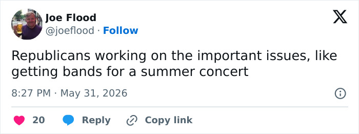 Tweet about Republicans organizing bands for a summer Freedom 250 concert