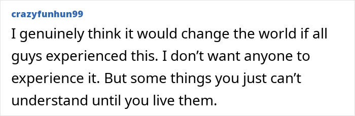 Comment hoping gender violence experience would change the world