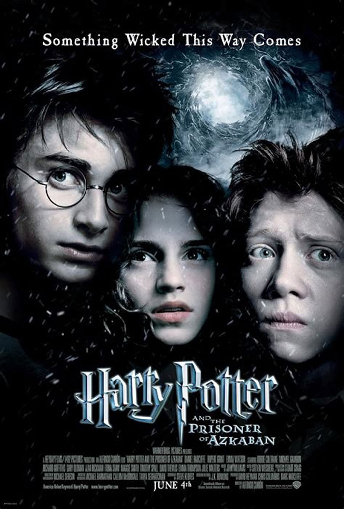 Harry Potter movie poster for The Prisoner of Azkaban, featuring Harry, Hermione, and Ron. Harry Potter movie poster for The Prisoner of Azkaban, featuring Harry, Hermione, and Ron.