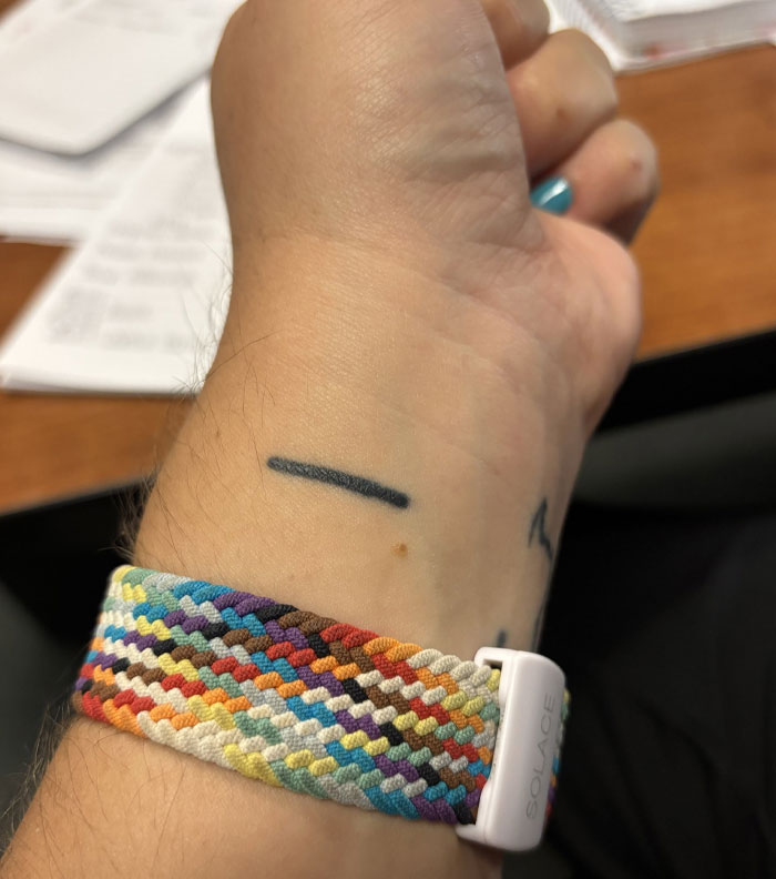 A minimalist line tattoo on a wrist, showcasing unique tattoos with meaning beyond what meets the eye.