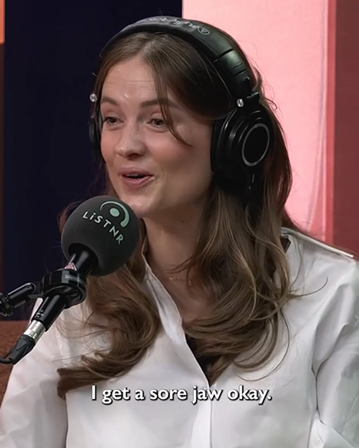Media personality shares a bedroom confession about jaw pain, resonating with women.