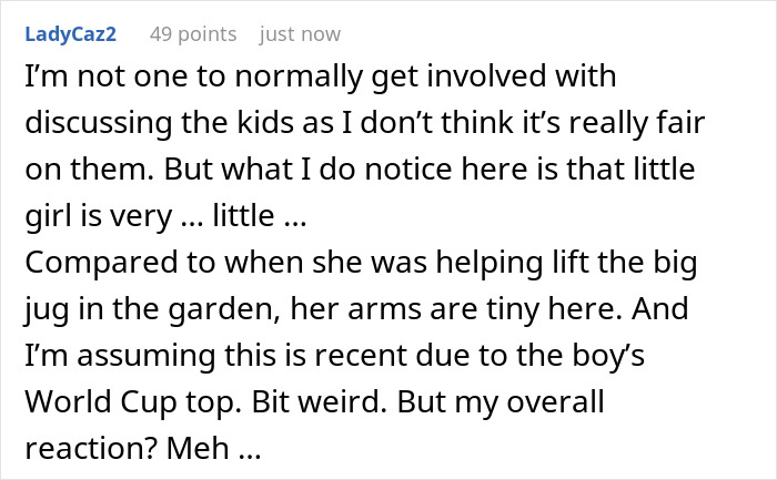 A comment on Meghan Markle's Father's Day post, noting Lilibet's size and the item she is wearing, sparking concern for her kids. A comment on Meghan Markle's Father's Day post, noting Lilibet's size and the item she is wearing, sparking concern for her kids.