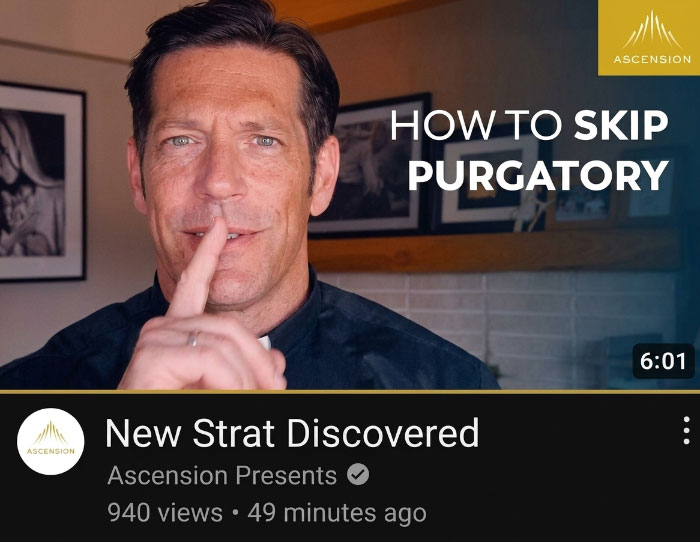 A meme with a YouTube thumbnail: How to Skip Purgatory, titled New Strat Discovered, a funny meme for friends.