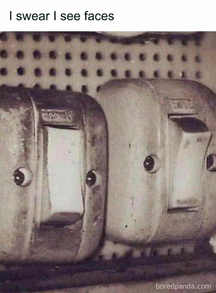 Funny random image of electrical outlets that look like faces making no sense